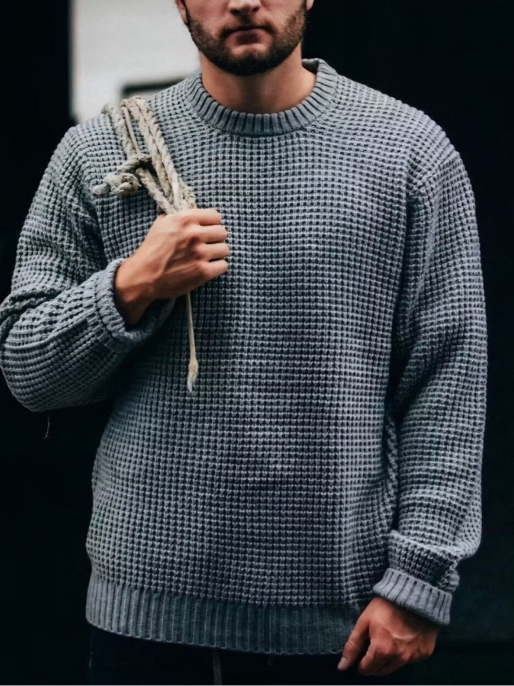 Bearded Goat Men’s Odis Boatyard chunky waffle knit sweater grey
